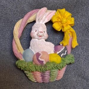 Vintage Easter Bunny in Basket Brooch Pin